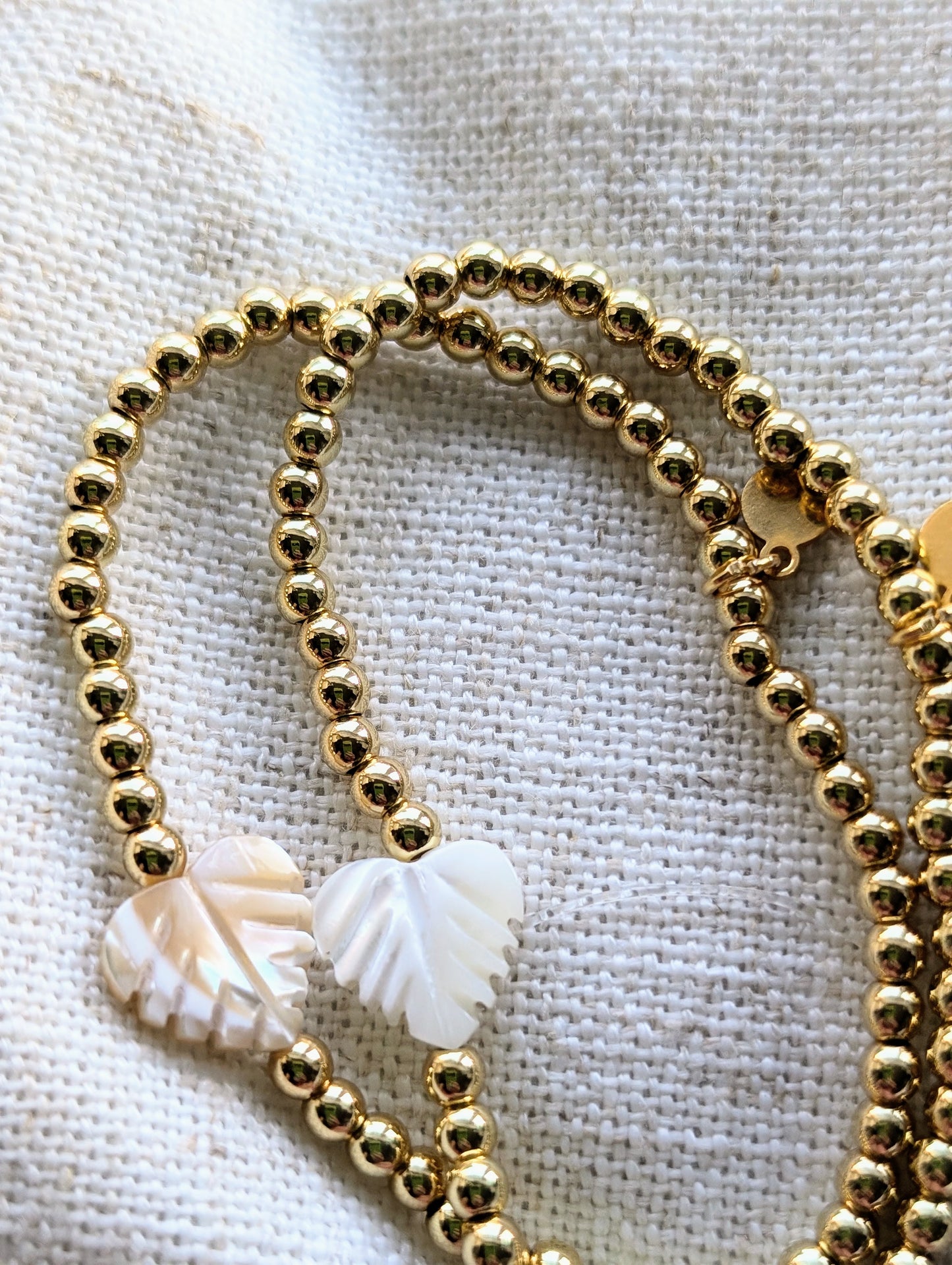 Cream Monstera Leaf Gold Bracelet