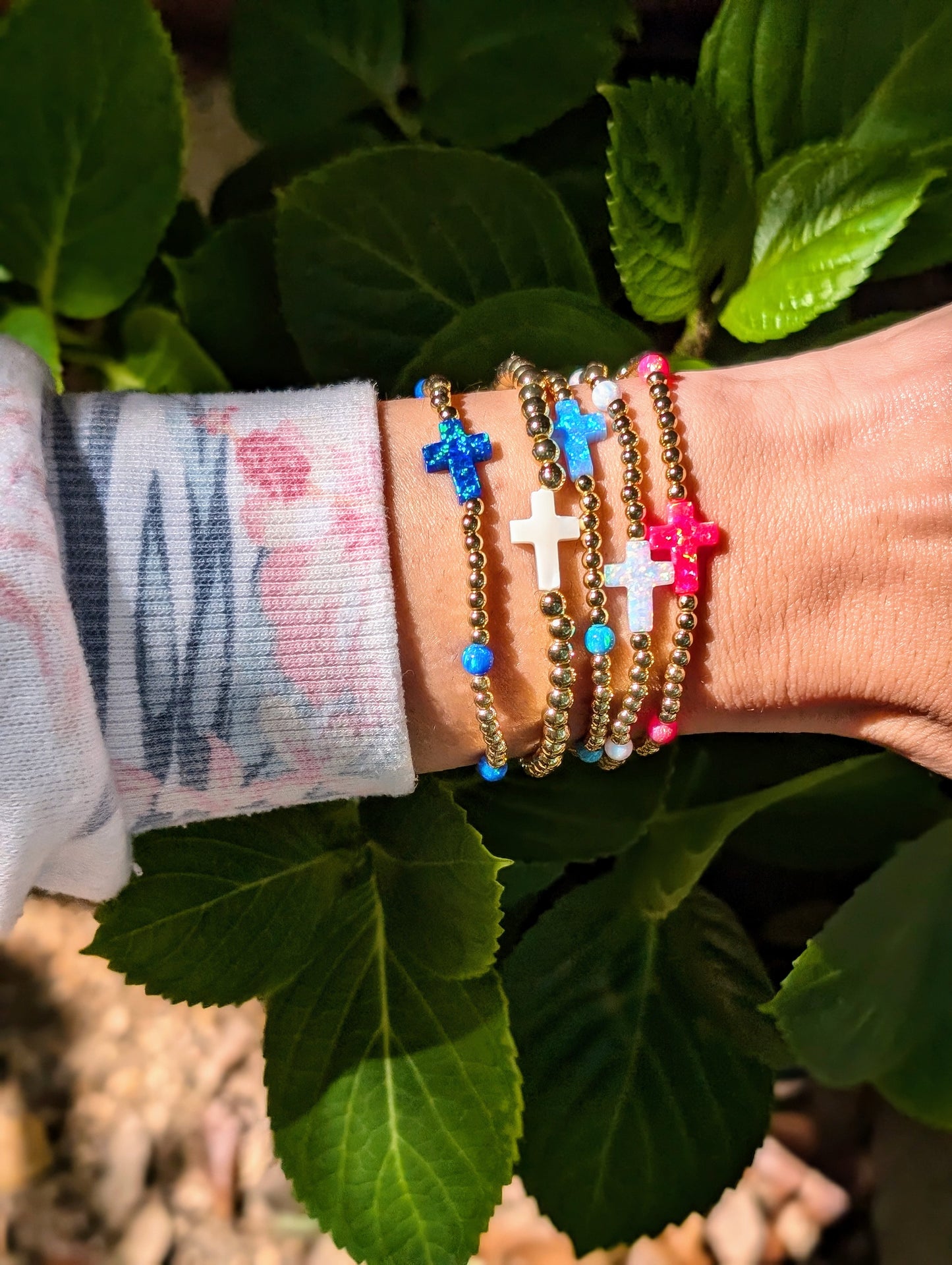 White Opal Cross Bracelet