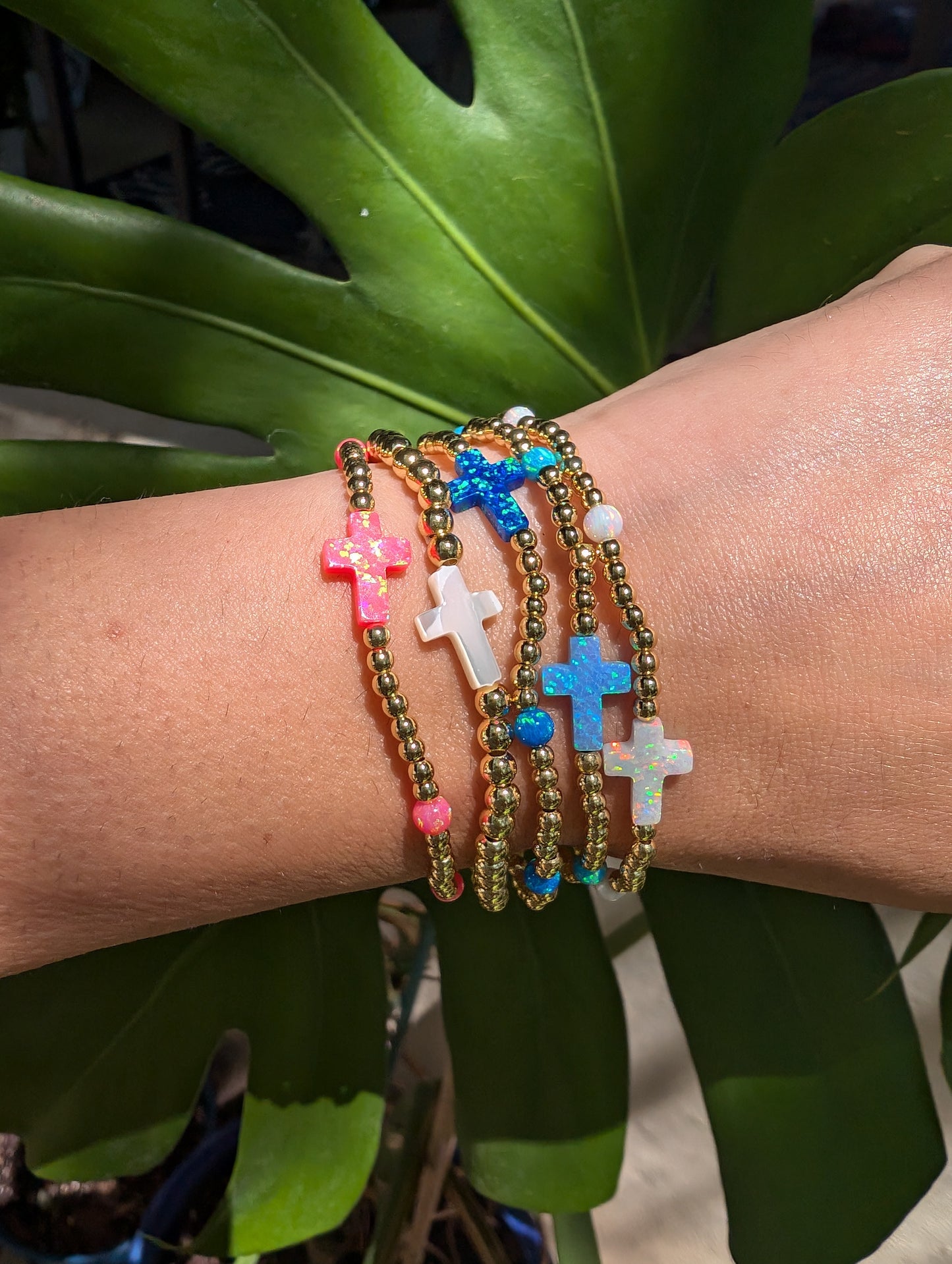 Turquoise Blue Opal Cross Bracelet