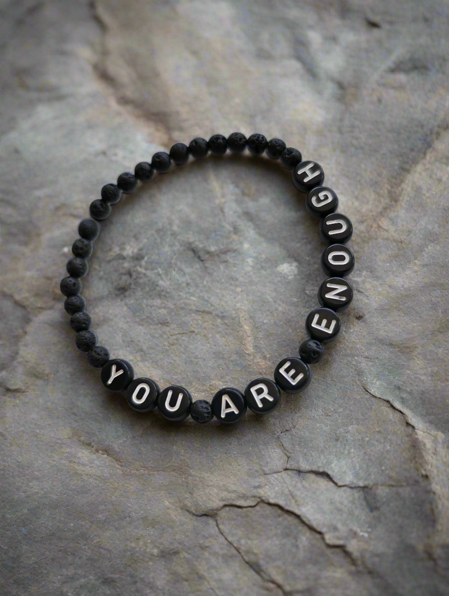 "Men's Motivational Lava Rock Diffuser Bracelet by Cappa Creations - Stretchy, Black Beads, Essential Oil Diffuser Jewelry"