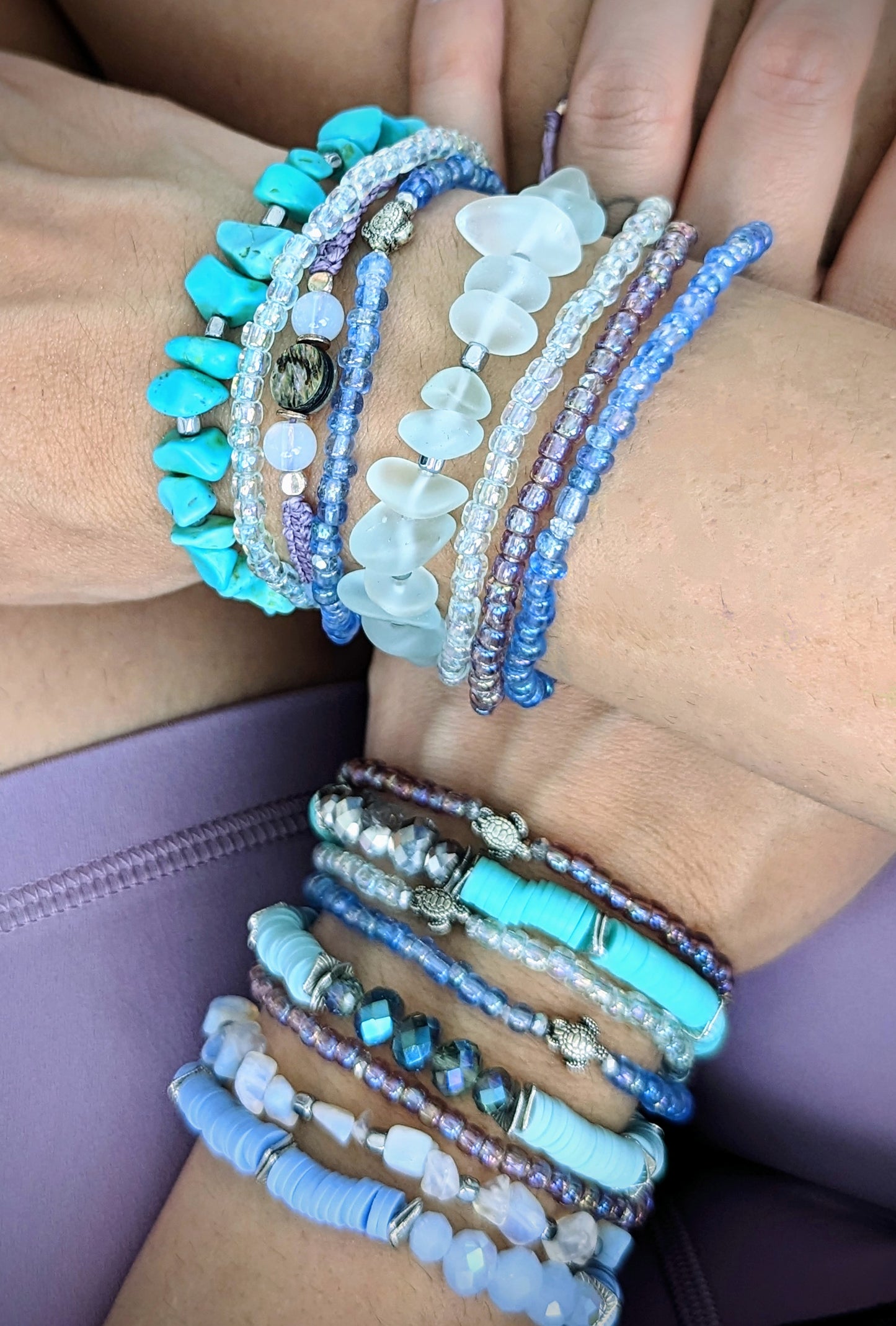 Cappa Creations Tropical bohemian jewelry inspired by the ocean and made with aloha, featuring our customizable beachy bracelets stacks