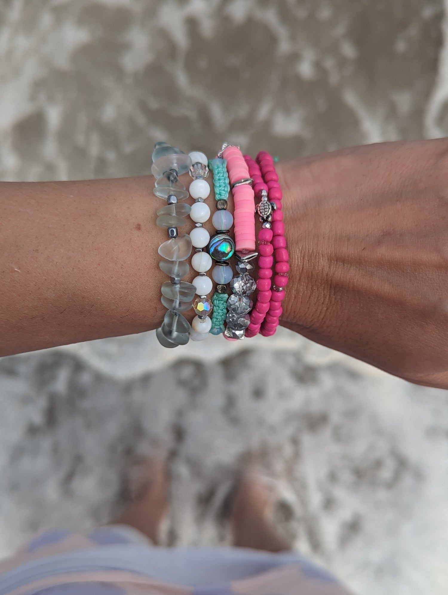 Cappa Creations Tropical bohemian jewelry inspired by the ocean and made with aloha, featuring our customizable beachy bracelets stacks
