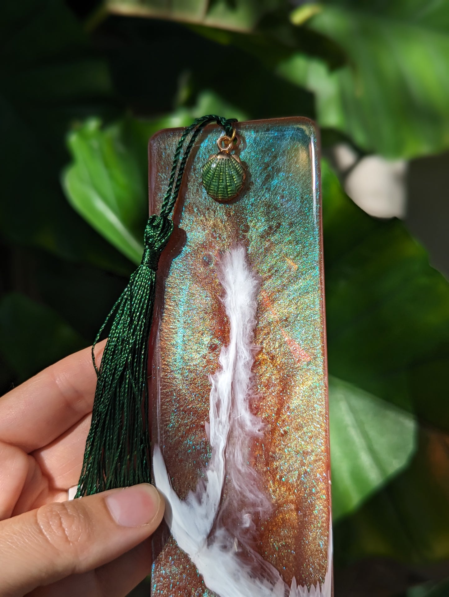 Cappa Creations Ocean Lover Bookmark | Beach Lover Gift | Bookmark | Book Lover Gift | Avid Reader | Book Club Gift | Valentines Day | Teacher Gift handmade large holographic resin bookmark, rainbow prisms, ocean resin bookmarks with real beach sand, enjoyment for booklovers, bookworm, color shift and glitter sparkles