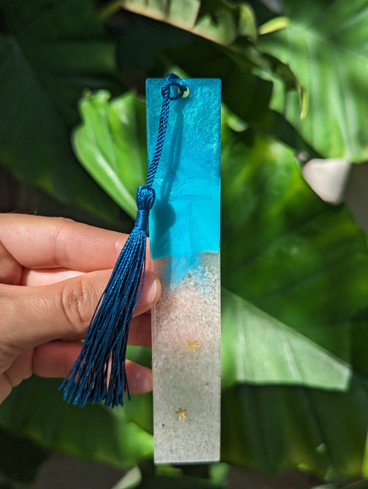 Cappa Creations Ocean Lover Bookmark | Beach Lover Gift | Bookmark | Book Lover Gift | Avid Reader | Book Club Gift | Valentines Day | Teacher Gift handmade medium resin bookmark, ocean resin bookmarks with real beach sand, enjoyment for booklovers, bookworm, color shift and glitter sparkles