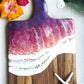 Cappa Creations coastal wave charcuterie board, handmade cheese board, serving tray, ocean art, resin wave board,  beach board, purple and pink sunset, Caribbean passion ocean waves, rustic acacia wood, large wave board.