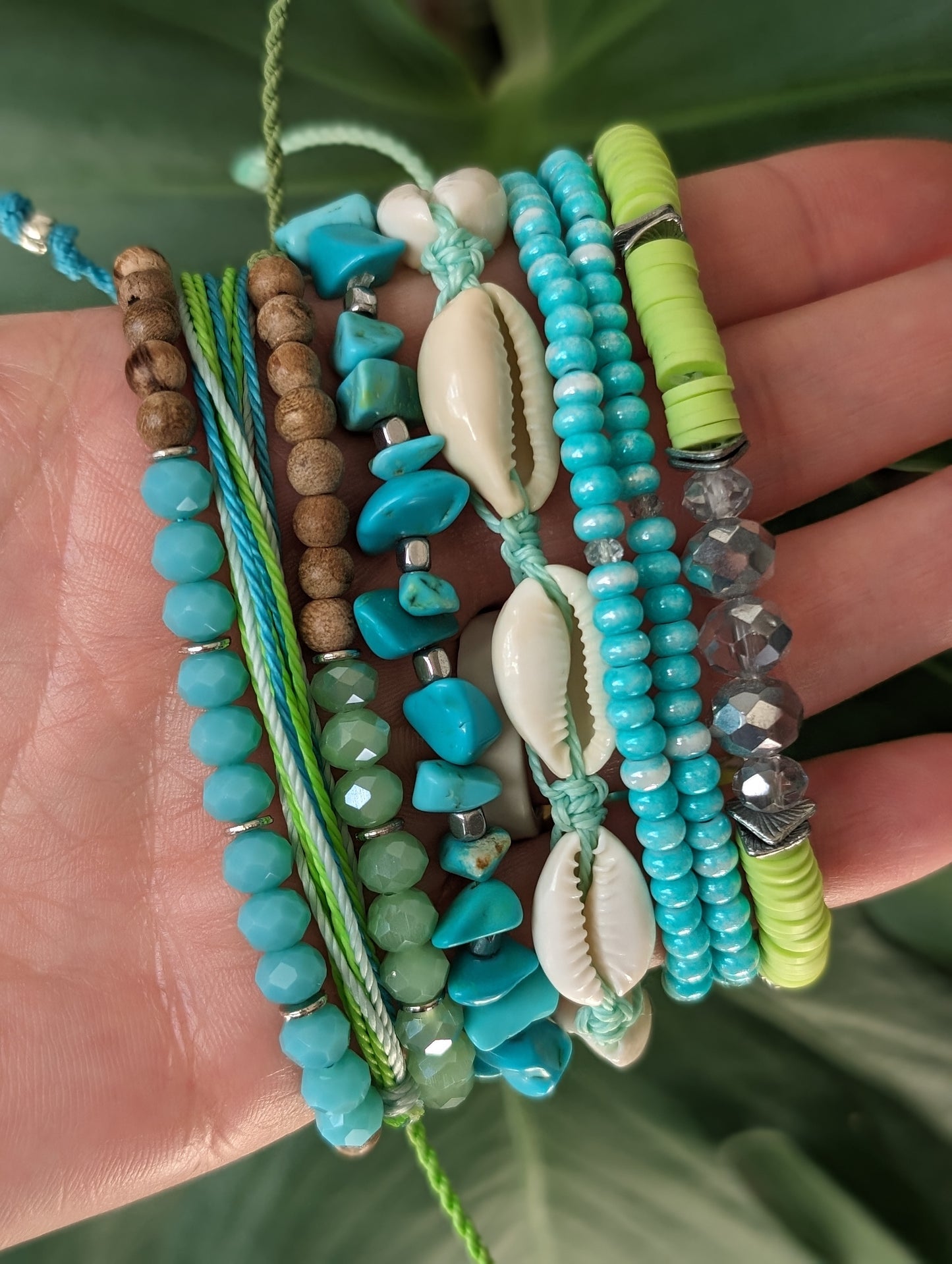 Cappa Creations Tropical bohemian jewelry inspired by the ocean and made with aloha, featuring our customizable beachy bracelets stacks