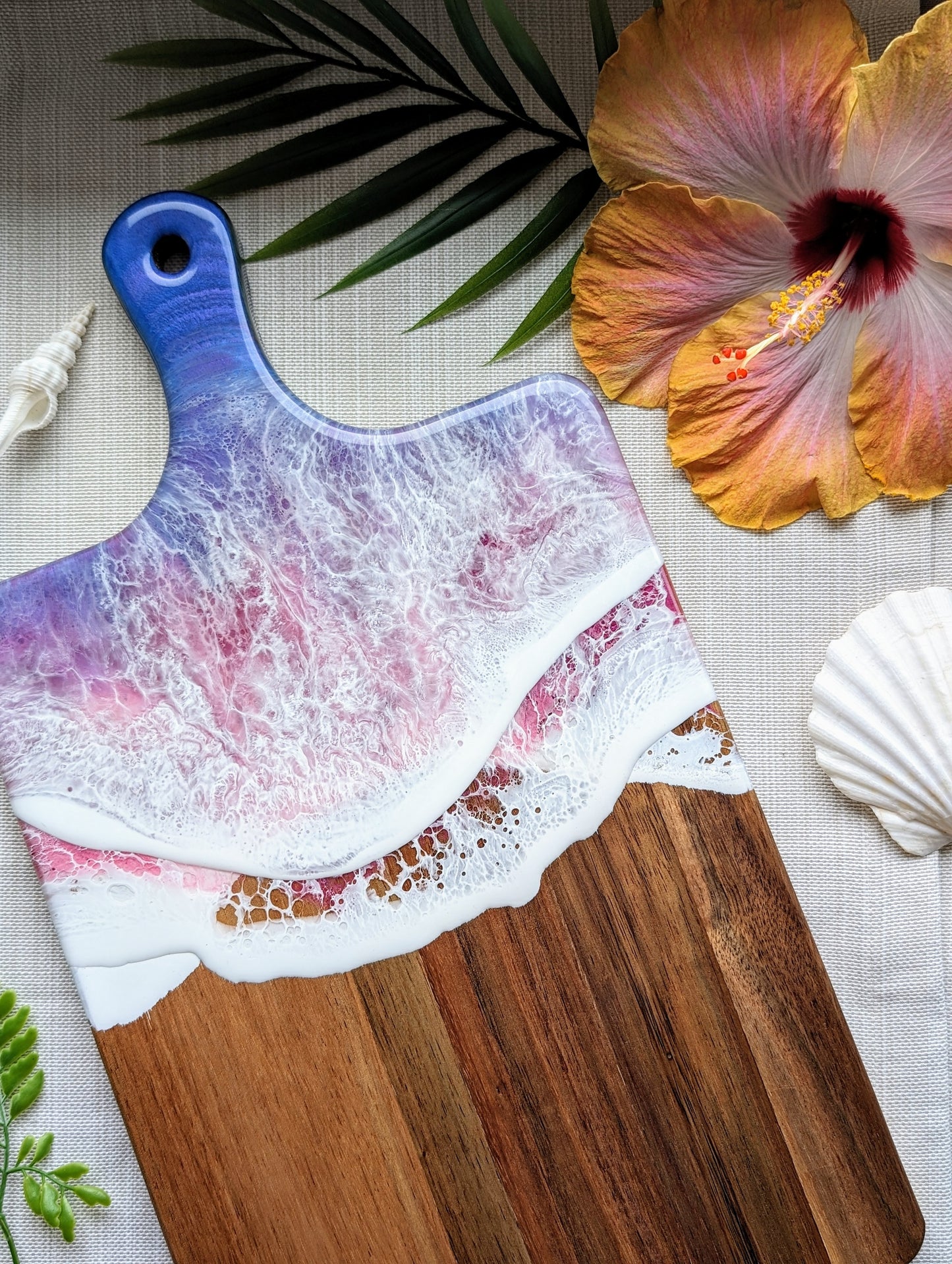 Pink and Blue Sunset - Large Acacia Wave Board
