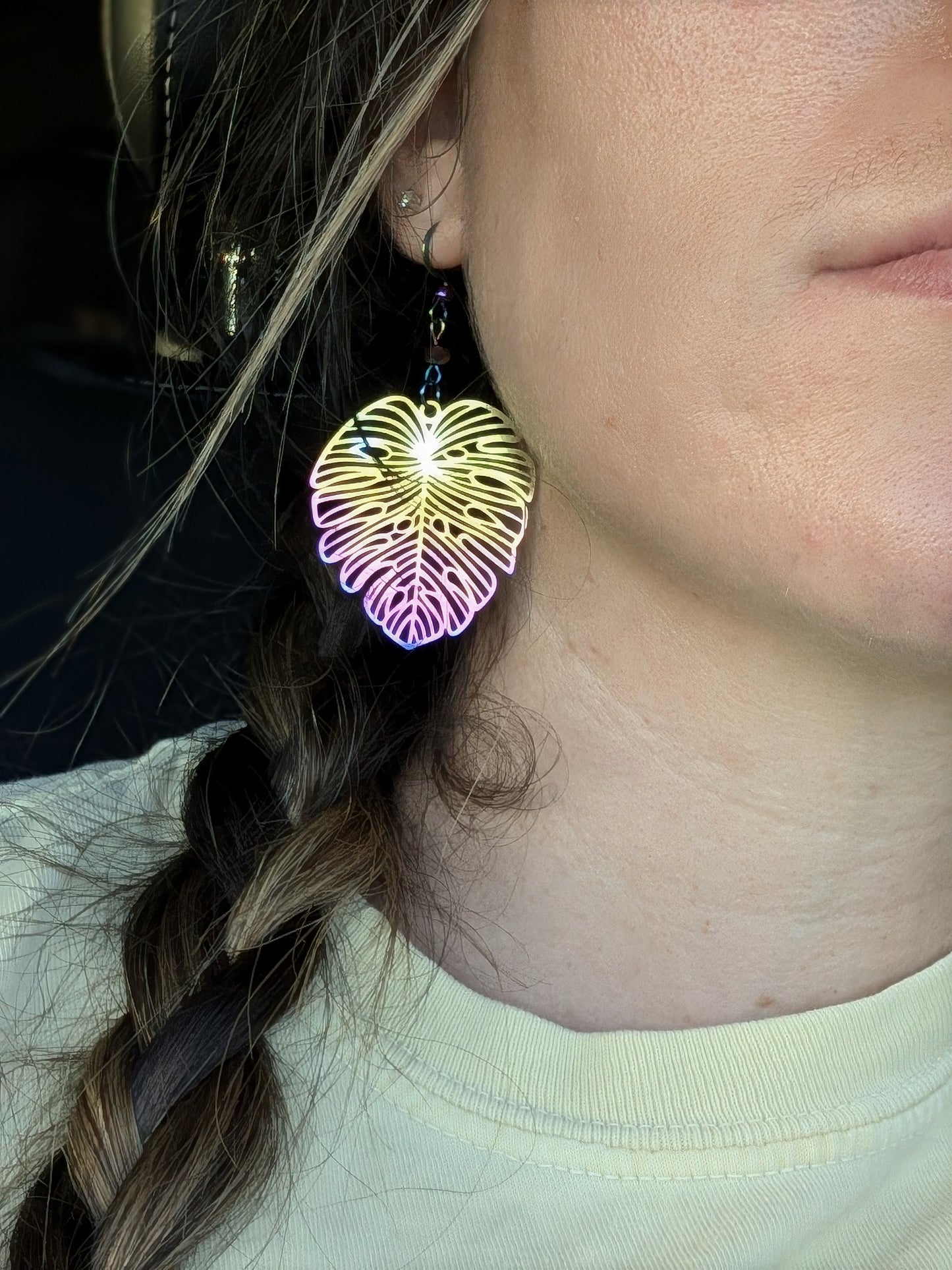 Rainbow Monstera Earrings