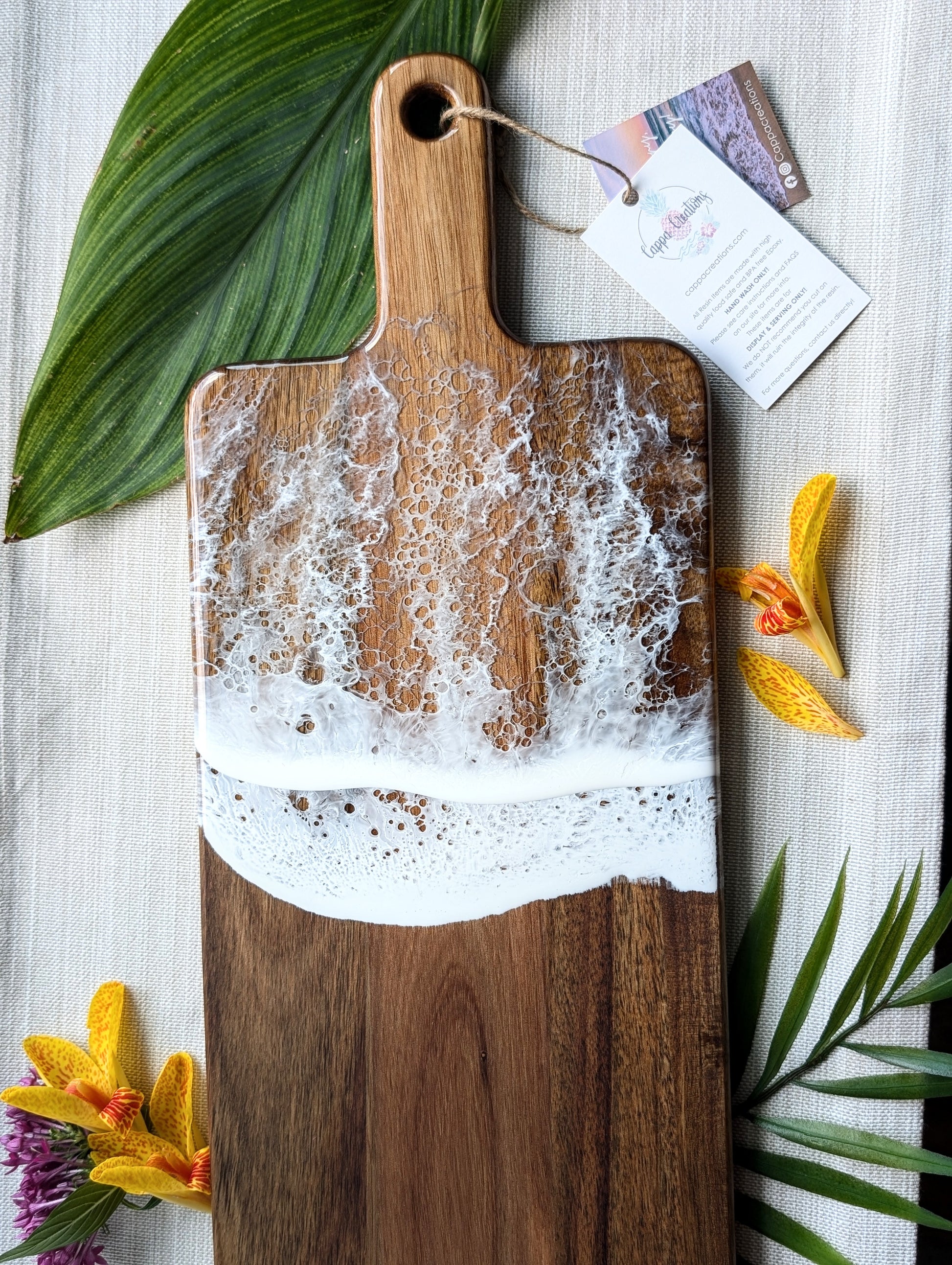 Handcrafted Long Acacia Wood & Epoxy Resin Ocean Wave Charcuterie Board - Cappa Creations - nude beach