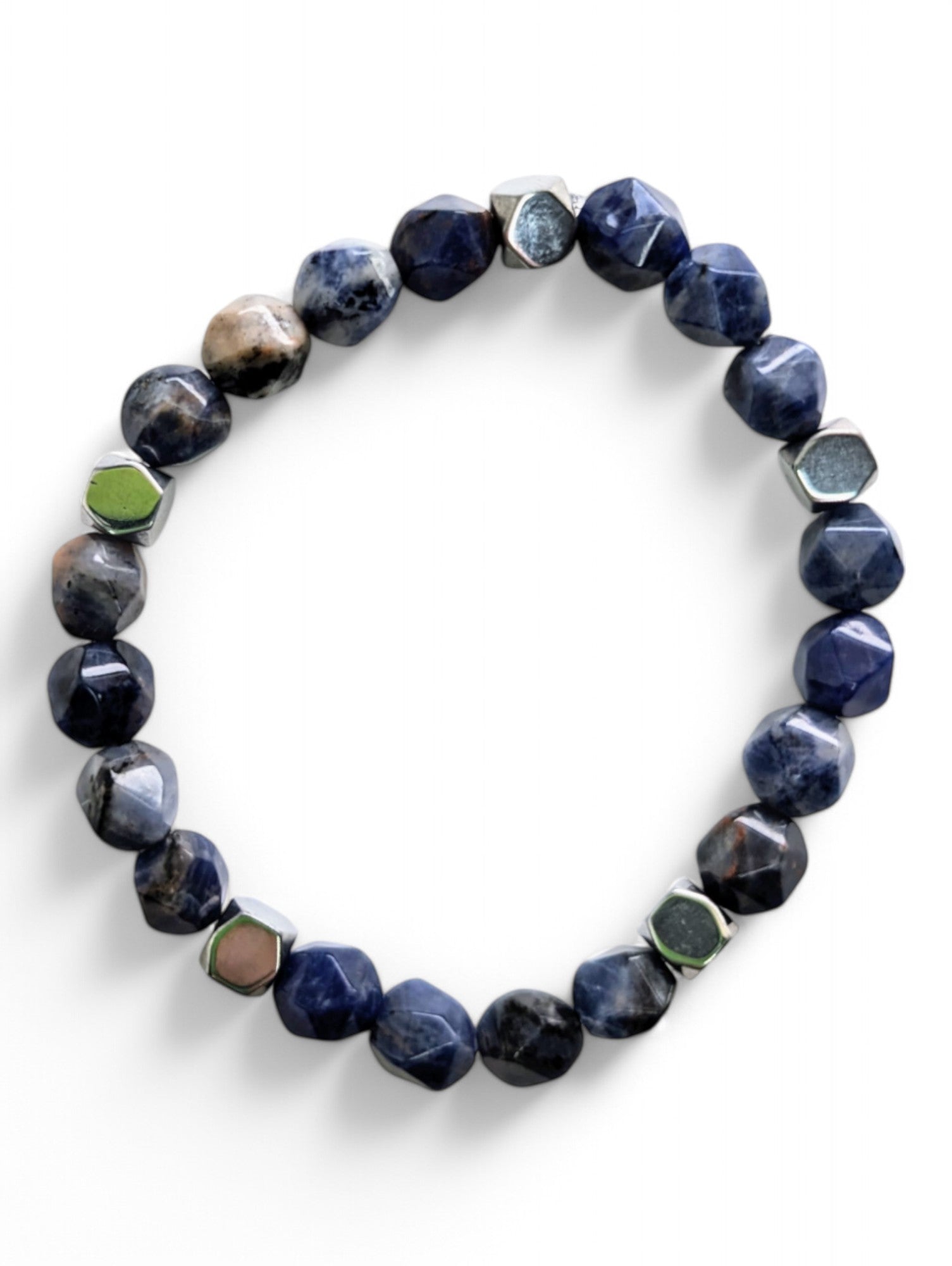 Stylish Lapis and Hematite Bead Bracelet showcasing tranquil blue lapis stones