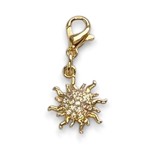 18k gold plated sun pave charm with interchangeable clasp for adjustable placement by Cappa Creations