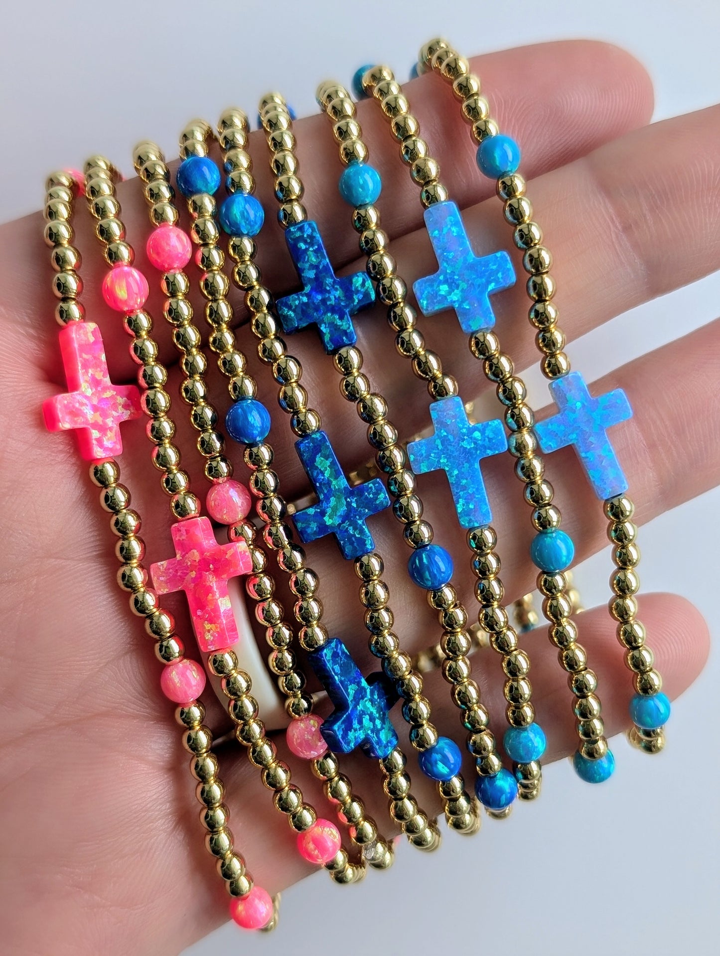 Deep Blue Opal Cross Bracelet