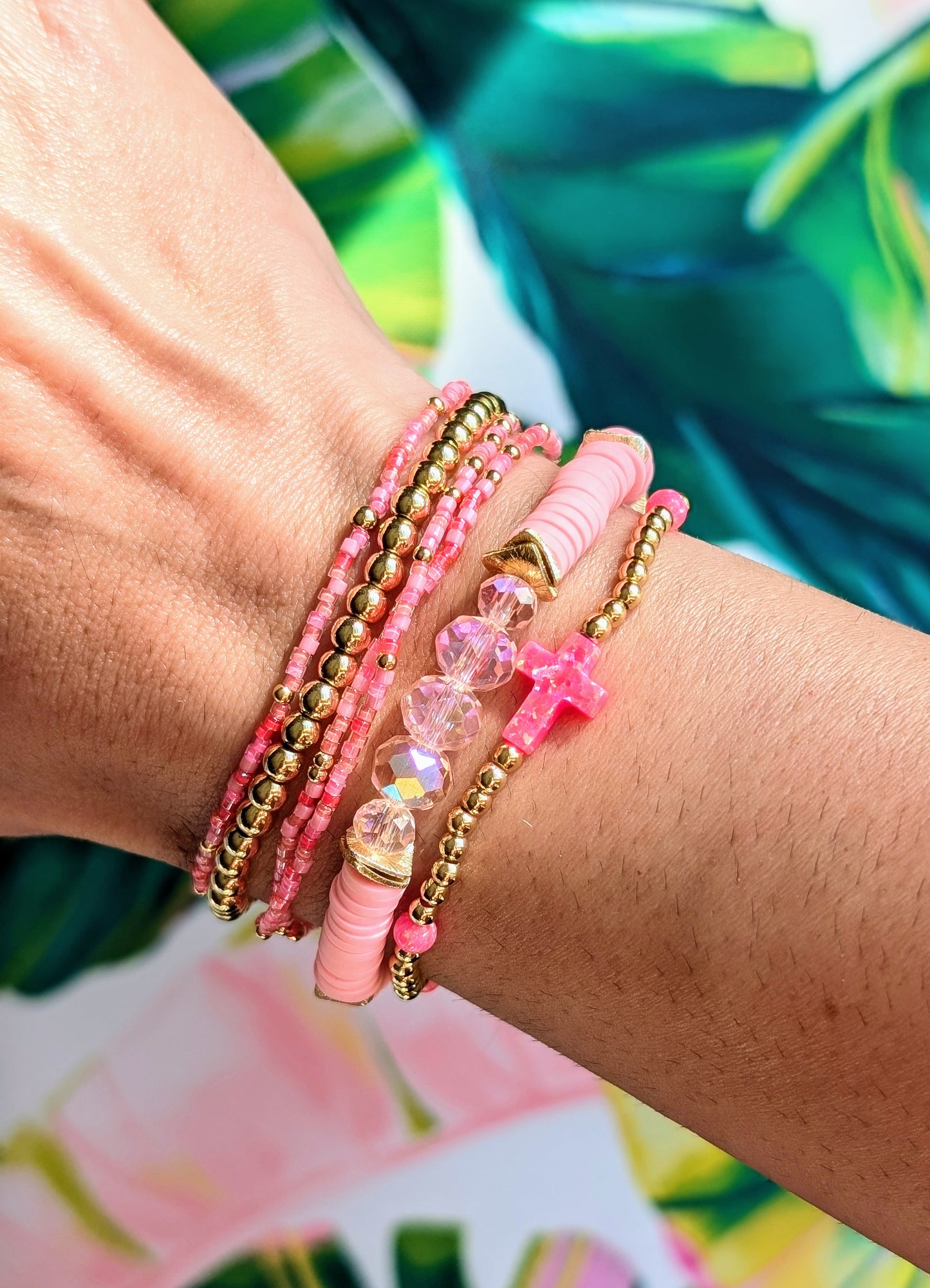 Hot pink Opal Cross Bracelet