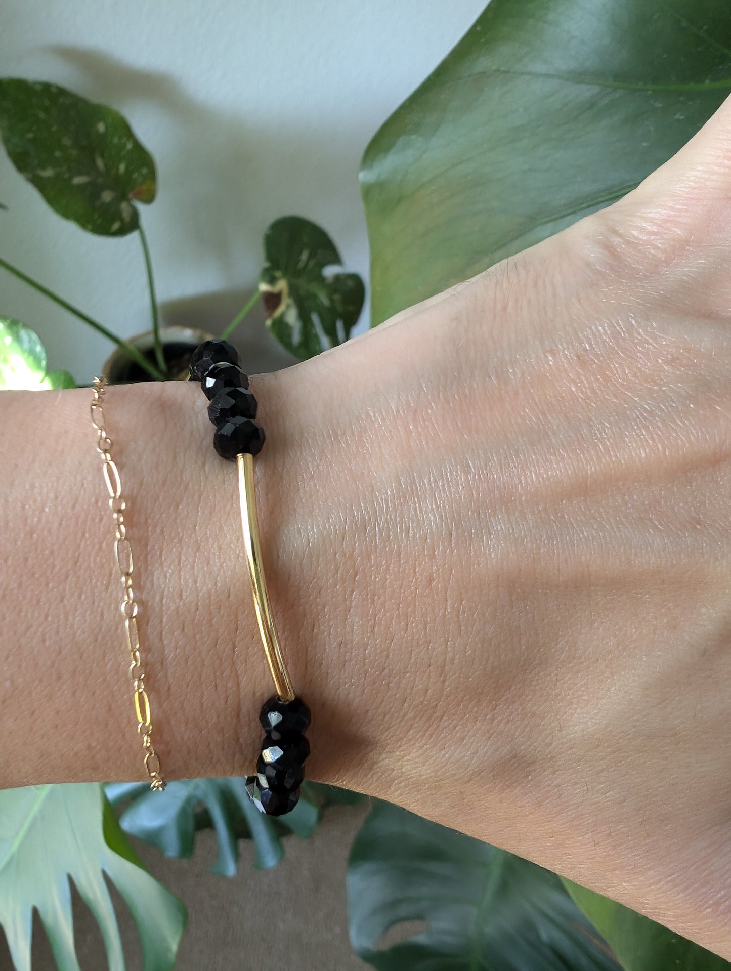 Black Gold Bar Bracelet