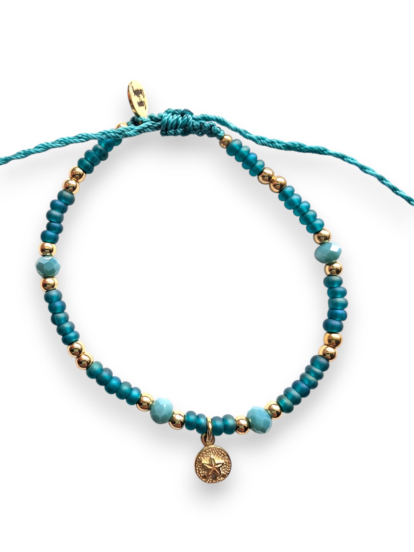 Teal Sand Dollar Charm Tie Bracelet - 18k gold plated