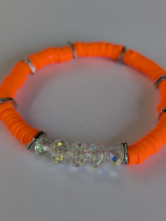 Neon Orange - Resort Ready Silver Heishi Bracelet
