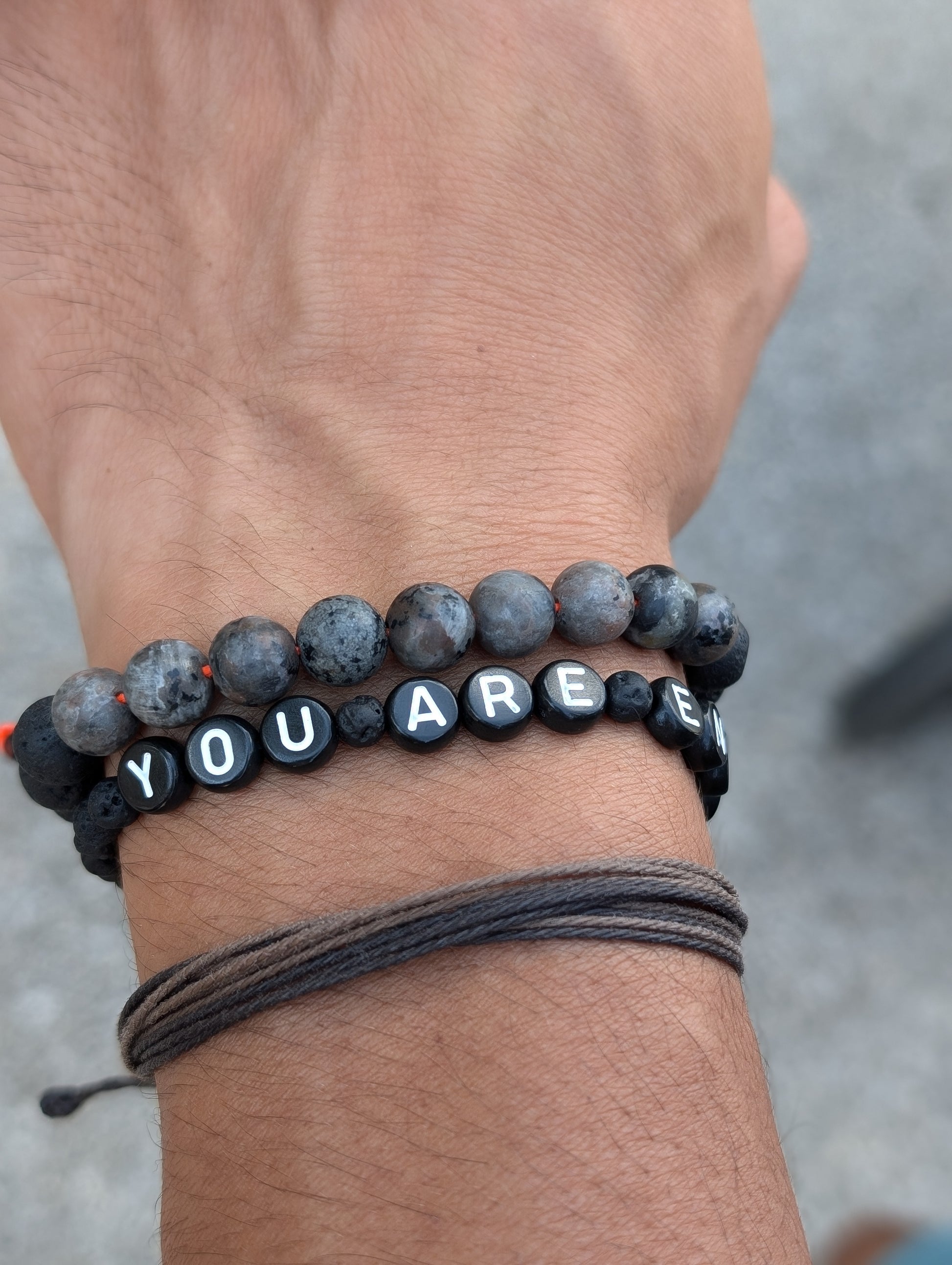 "Men's Motivational Lava Rock Diffuser Bracelet by Cappa Creations - Stretchy, Black Beads, Essential Oil Diffuser Jewelry"