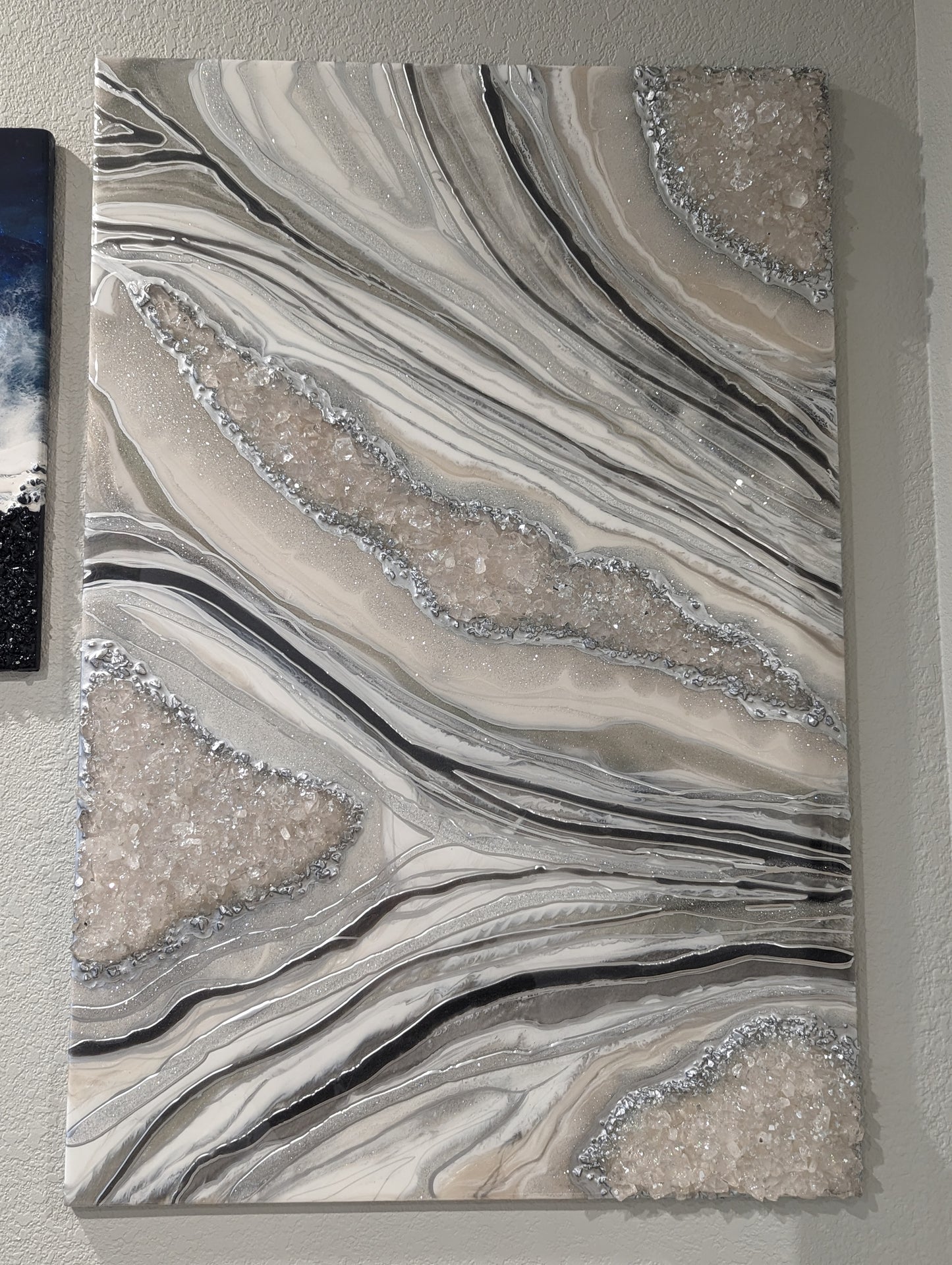Silver and Cream Geode Wall Art