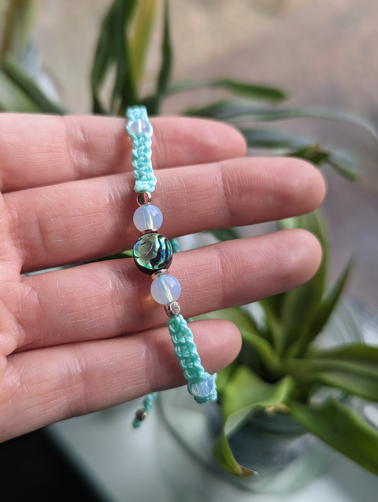 Cappa Creations Tropical bohemian jewelry inspired by the ocean and aloha, Abalone shell macramé bracelet with abalone shell beads, available in many colors