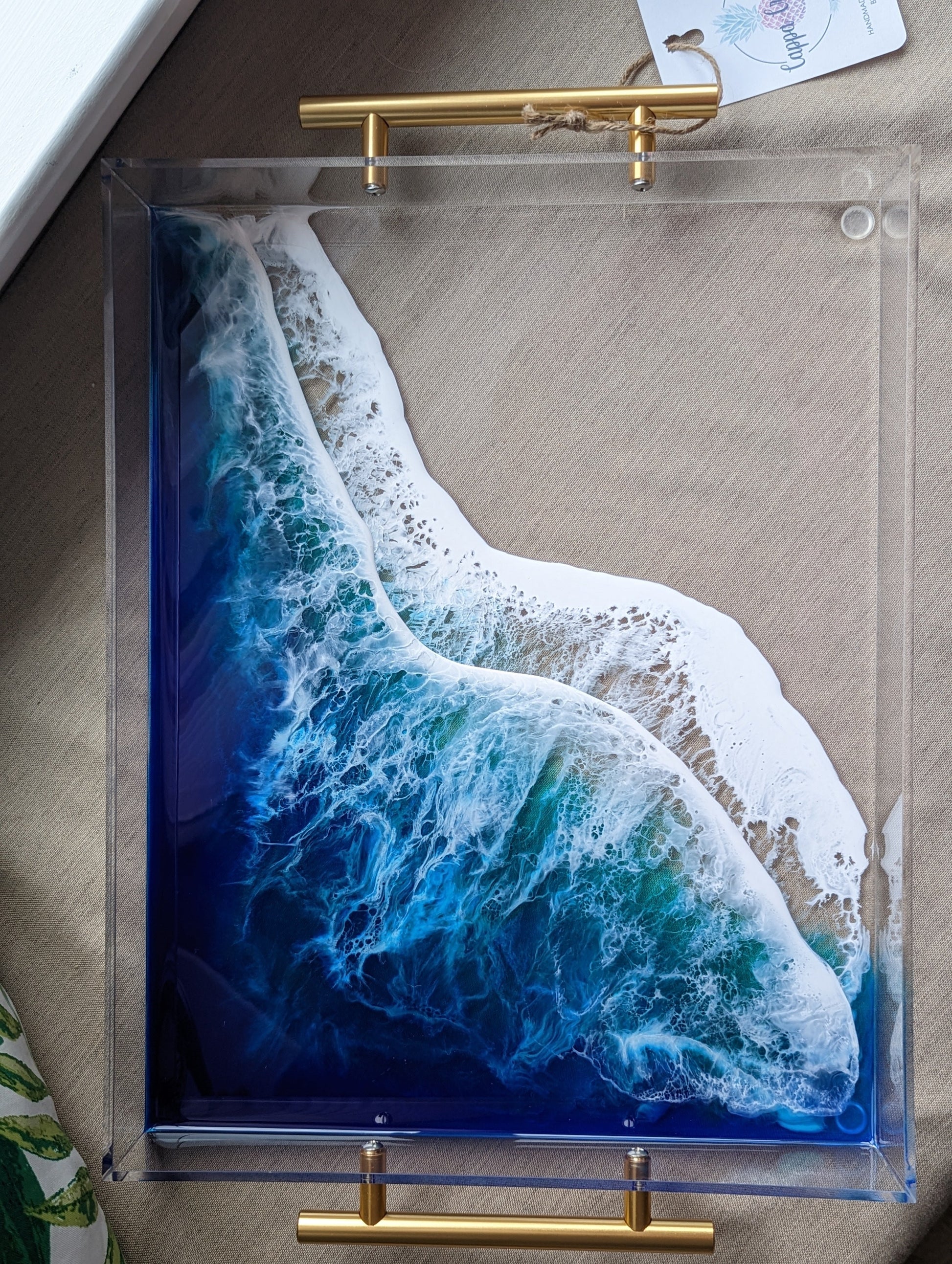 cappa creations large clear acrylic serving tray with epoxy resin waves